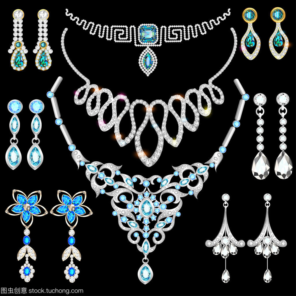 銀金珠寶首飾插畫套裝 藝術(shù)與奢華的精致融合